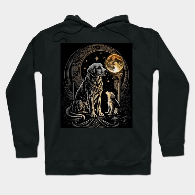 Tarot Dog Card For Fantasy and magic lovers Astrology moon and dog tarot card Hoodie by RetroZin